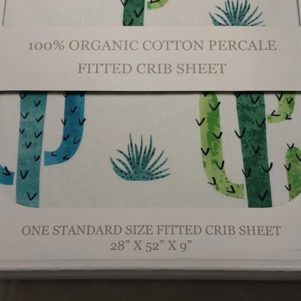 Addison Belle NWT Organic Cotton Percale Fitted Crib Sheet Cactus‎ Print 28x52x9